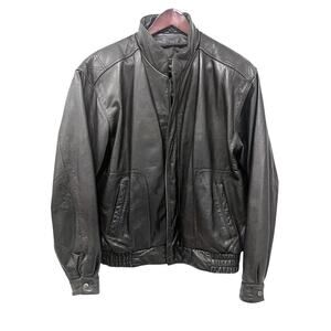 Reed Jacket Mens 40 Dark Brown Leather Bomber Full Zip Stand Collar Lined